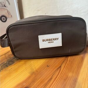 Burberry Brown and White HERO Logo Toiletry Bag